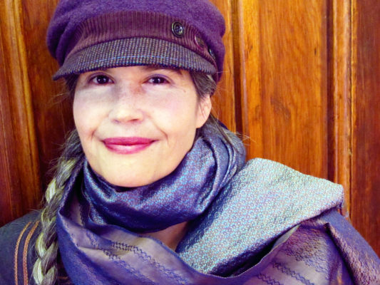 Gwendolyne wearing her Donavan wool cap design