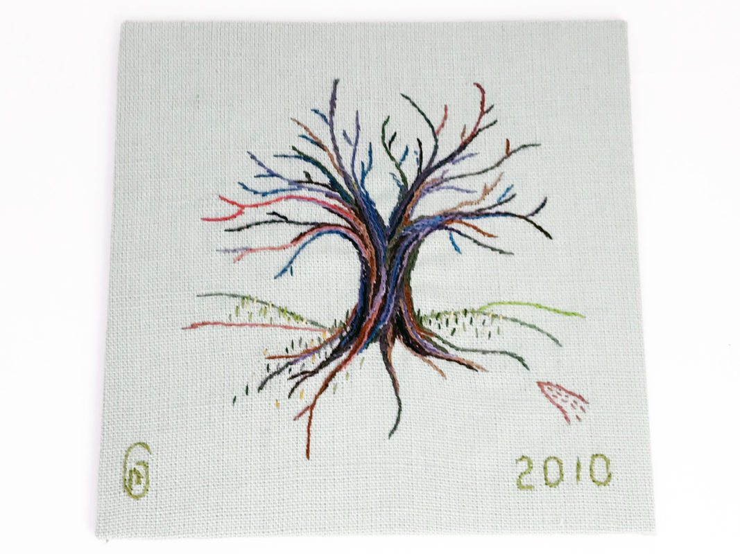 hand embroidered Spring budding tree