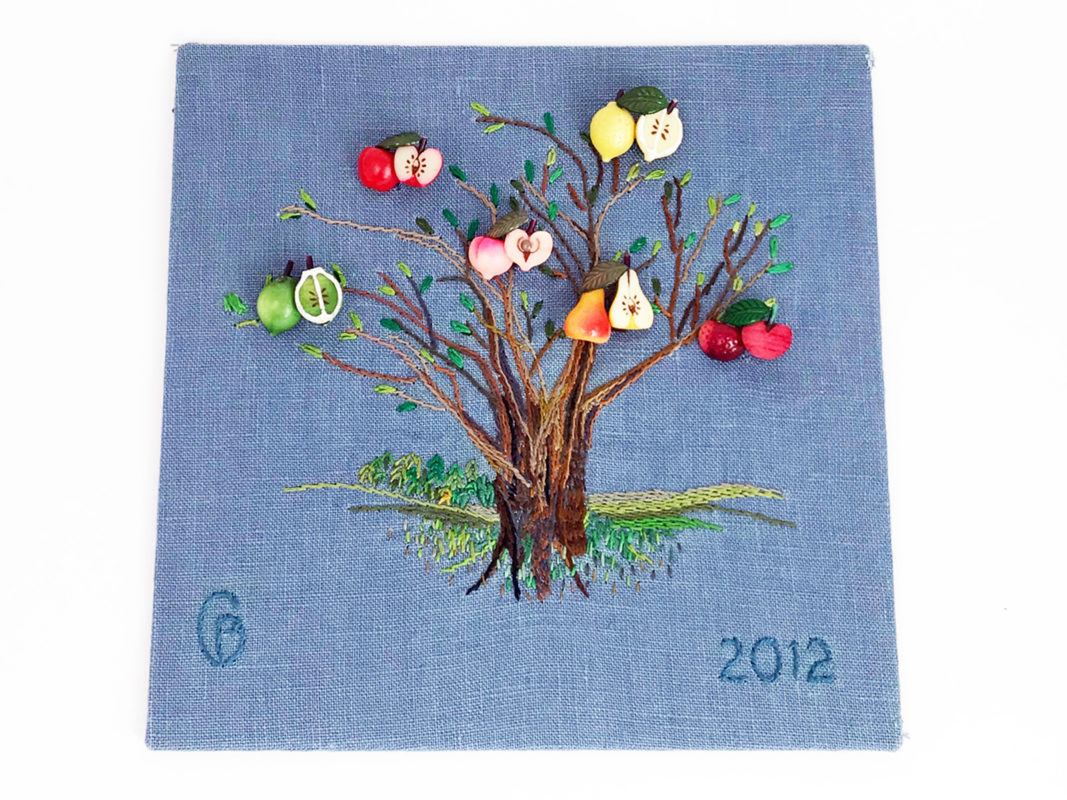 hand embroidered summer tree with fruit