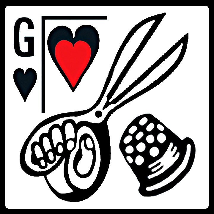 Gwendolyne Hats box of a thimble scissors a heart and the letter G