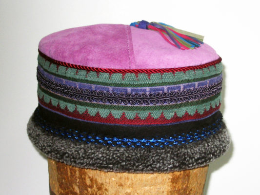 One Tibetan Hat Design in colours pink mauve and mint green